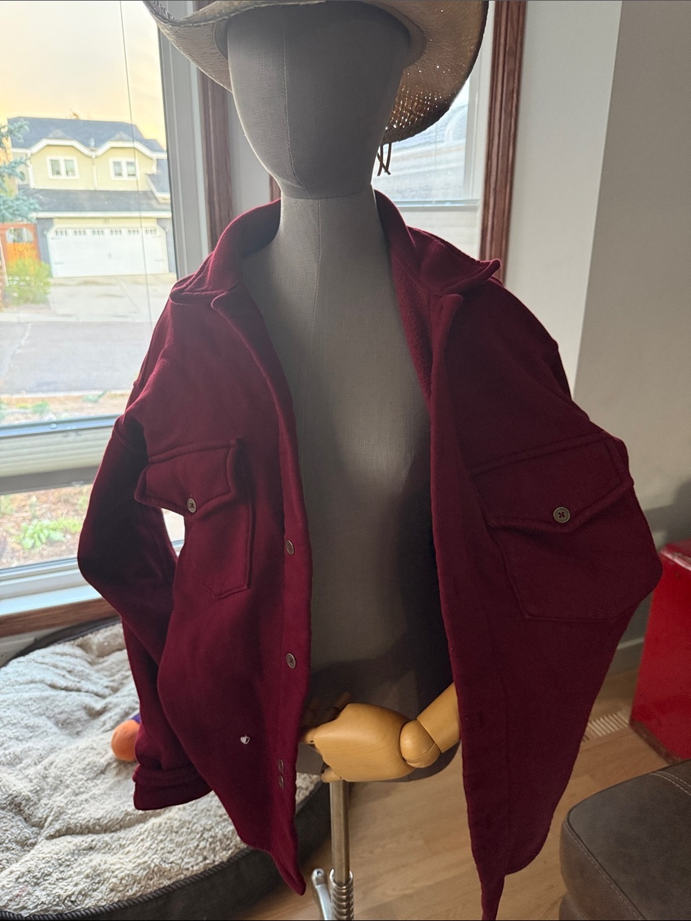 Local Laundry Wine Red Button-Front Sweatshirt Jacket - Shacket